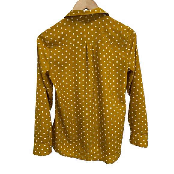 Ann Taylor Mustard Polka Dot Long Sleeve Lightweight Blouse XSP - Picture 2 of 3